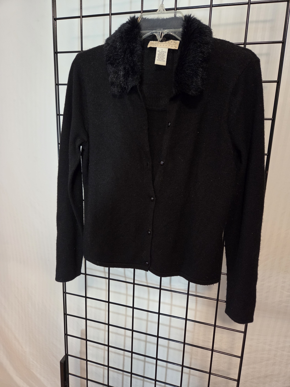 Norton McNaughton Black Faux-Fur Collar Cardigan